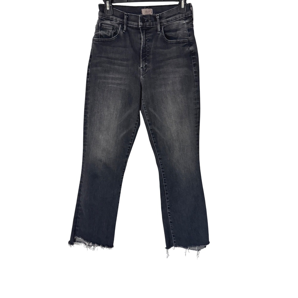 Mother High Rise Hustler Ankle Fray Jeans Women 26 Black Raw Hem